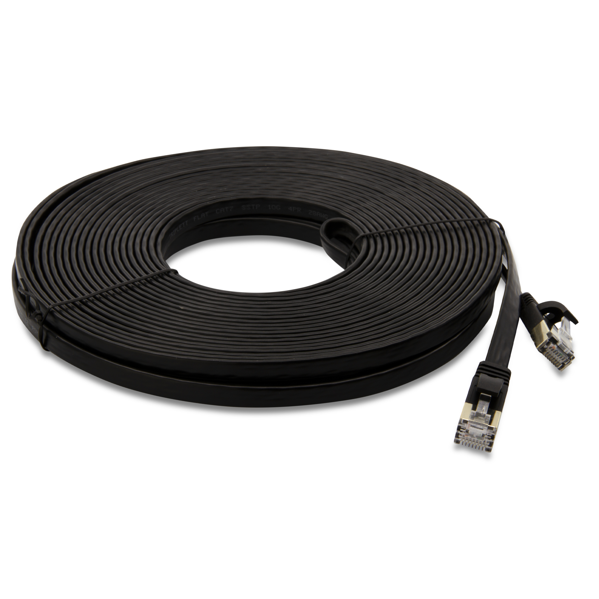 Triplett CAT7FL-50BK FLAT CAT7 10GBPS Professional Grade, SSTP 28AWG, Stranded Patch Cable 50' Black